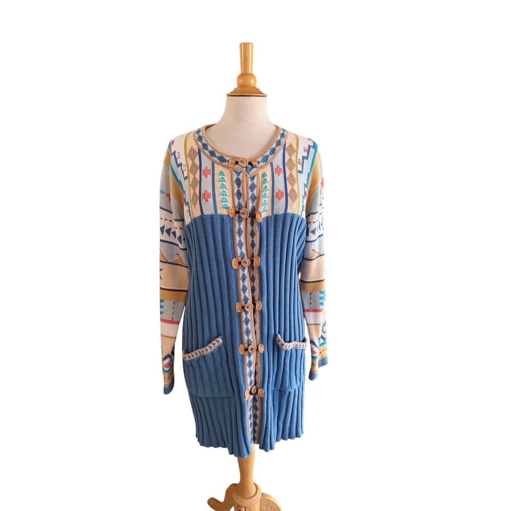 NWT Vintage Storybook Knits Southwestern Aztec Boho Long Embellished Cardigan M